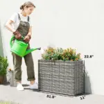 Tall Rectangular Planter with Removable Liner, Holes, PE Wicker Large Planter Box for Indoor Outdoor Plants, Gray - Image 3
