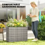 Tall Rectangular Planter with Removable Liner, Holes, PE Wicker Large Planter Box for Indoor Outdoor Plants, Gray - Image 4