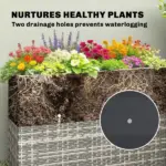 Tall Rectangular Planter with Removable Liner, Holes, PE Wicker Large Planter Box for Indoor Outdoor Plants, Gray - Image 7