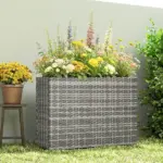 Tall Rectangular Planter with Removable Liner, Holes, PE Wicker Large Planter Box for Indoor Outdoor Plants, Gray - Image 8