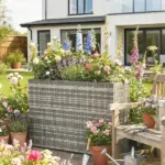 Tall Rectangular Planter with Removable Liner, Holes, PE Wicker Large Planter Box for Indoor Outdoor Plants, Gray - Image 9