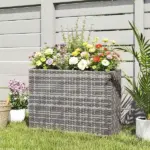 Tall Rectangular Planter with Removable Liner, Holes, PE Wicker Large Planter Box for Indoor Outdoor Plants, Gray - Image 10