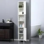 Tall White Bathroom Storage Cabinet 71" Wooden Freestanding Tower Adjustable Shelves Mirror Living Room Organizer - Image 11