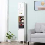 Tall White Bathroom Storage Cabinet 71" Wooden Freestanding Tower Adjustable Shelves Mirror Living Room Organizer - Image 12