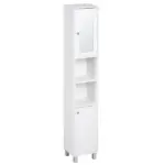Tall White Bathroom Storage Cabinet 71" Wooden Freestanding Tower Adjustable Shelves Mirror Living Room Organizer - Image 13