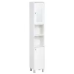 Tall White Bathroom Storage Cabinet 71" Wooden Freestanding Tower Adjustable Shelves Mirror Living Room Organizer