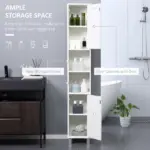 Tall White Bathroom Storage Cabinet 71" Wooden Freestanding Tower Adjustable Shelves Mirror Living Room Organizer - Image 4