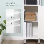 Tall White Bathroom Storage Cabinet 71" Wooden Freestanding Tower Adjustable Shelves Mirror Living Room Organizer - Image 5