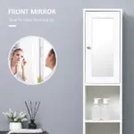 Tall White Bathroom Storage Cabinet 71" Wooden Freestanding Tower Adjustable Shelves Mirror Living Room Organizer - Image 7
