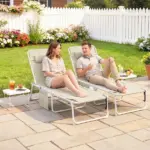 Tanning Chair Set of 2 with Face Hole and Side Table, 5-Position Folding Outdoor Chaise Lounge Chair, Beige - Image 2
