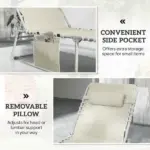 Tanning Chair Set of 2 with Face Hole and Side Table, 5-Position Folding Outdoor Chaise Lounge Chair, Beige - Image 9