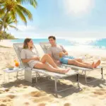 Tanning Chair Set of 2 with Face Hole and Side Table, 5-Position Folding Outdoor Chaise Lounge Chair, Beige - Image 10