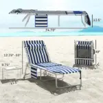 Tanning Chair Set of 2 with Face Hole and Side Table, 5-Position Folding Outdoor Chaise Lounge Chair, Blue and White - Image 3