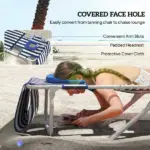 Tanning Chair Set of 2 with Face Hole and Side Table, 5-Position Folding Outdoor Chaise Lounge Chair, Blue and White - Image 5