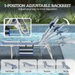 Tanning Chair Set of 2 with Face Hole and Side Table, 5-Position Folding Outdoor Chaise Lounge Chair, Blue and White - Image 6