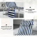 Tanning Chair Set of 2 with Face Hole and Side Table, 5-Position Folding Outdoor Chaise Lounge Chair, Blue and White - Image 9