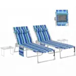 Tanning Chair Set of 2 with Face Hole and Side Table, 5-Position Folding Outdoor Chaise Lounge Chair, Blue Stripe - Image 11