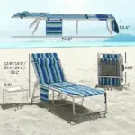 Tanning Chair Set of 2 with Face Hole and Side Table, 5-Position Folding Outdoor Chaise Lounge Chair, Blue Stripe - Image 3