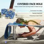 Tanning Chair Set of 2 with Face Hole and Side Table, 5-Position Folding Outdoor Chaise Lounge Chair, Blue Stripe - Image 5