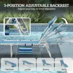 Tanning Chair Set of 2 with Face Hole and Side Table, 5-Position Folding Outdoor Chaise Lounge Chair, Blue Stripe - Image 6