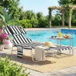 Tanning Chair with Face Hole, 5-Level Adjustable Outdoor Chaise Lounge Chair with Pillow for Beach, Pool, Black Stripe - Image 2