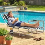 Tanning Chair with Face Hole, 5-Level Adjustable Outdoor Chaise Lounge Chair with Pillow for Beach, Pool, Black Stripe - Image 8