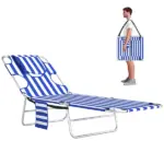Tanning Chair with Face Hole, 5-Level Adjustable Outdoor Chaise Lounge Chair with Pillow for Beach, Pool, Blue Stripes - Image 11
