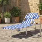 Tanning Chair with Face Hole, 5-Level Adjustable Outdoor Chaise Lounge Chair with Pillow for Beach, Pool, Blue Stripes - Image 10