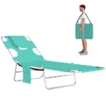 Outsunny Tanning Chair with Face Hole, 5-Level Adjustable Outdoor Chaise Lounge Chair with Pillow for Beach, Pool, Light Green - Image 11