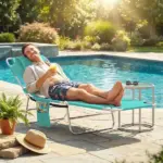 Outsunny Tanning Chair with Face Hole, 5-Level Adjustable Outdoor Chaise Lounge Chair with Pillow for Beach, Pool, Light Green - Image 8