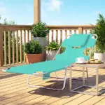 Outsunny Tanning Chair with Face Hole, 5-Level Adjustable Outdoor Chaise Lounge Chair with Pillow for Beach, Pool, Light Green - Image 10