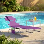 Outsunny Tanning Chair with Face Hole, 5-Level Adjustable Outdoor Chaise Lounge Chair with Pillow for Beach, Pool, Purple - Image 2