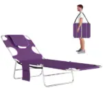 Outsunny Tanning Chair with Face Hole, 5-Level Adjustable Outdoor Chaise Lounge Chair with Pillow for Beach, Pool, Purple - Image 11