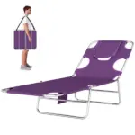Outsunny Tanning Chair with Face Hole, 5-Level Adjustable Outdoor Chaise Lounge Chair with Pillow for Beach, Pool, Purple