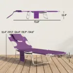 Outsunny Tanning Chair with Face Hole, 5-Level Adjustable Outdoor Chaise Lounge Chair with Pillow for Beach, Pool, Purple - Image 3