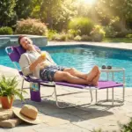 Outsunny Tanning Chair with Face Hole, 5-Level Adjustable Outdoor Chaise Lounge Chair with Pillow for Beach, Pool, Purple - Image 8