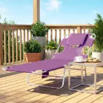 Outsunny Tanning Chair with Face Hole, 5-Level Adjustable Outdoor Chaise Lounge Chair with Pillow for Beach, Pool, Purple - Image 10