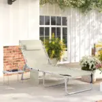 Outsunny Tanning Chair with Face Hole and Side Table, 5-Position Folding Outdoor Chaise Lounge Chair, Beige - Image 2