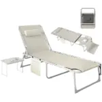 Outsunny Tanning Chair with Face Hole and Side Table, 5-Position Folding Outdoor Chaise Lounge Chair, Beige - Image 11