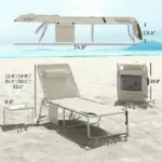 Outsunny Tanning Chair with Face Hole and Side Table, 5-Position Folding Outdoor Chaise Lounge Chair, Beige - Image 3