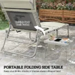 Outsunny Tanning Chair with Face Hole and Side Table, 5-Position Folding Outdoor Chaise Lounge Chair, Beige - Image 4