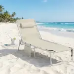 Outsunny Tanning Chair with Face Hole and Side Table, 5-Position Folding Outdoor Chaise Lounge Chair, Beige - Image 10