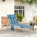 Outsunny Tanning Chair with Face Hole and Side Table, 5-Position Folding Outdoor Chaise Lounge Chair, Blue Stripe - Image 2