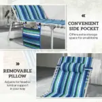 Outsunny Tanning Chair with Face Hole and Side Table, 5-Position Folding Outdoor Chaise Lounge Chair, Blue Stripe - Image 9