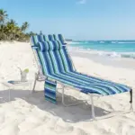 Outsunny Tanning Chair with Face Hole and Side Table, 5-Position Folding Outdoor Chaise Lounge Chair, Blue Stripe - Image 10