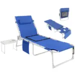 Outsunny Tanning Chair with Face Hole and Side Table, 5-Position Folding Outdoor Chaise Lounge Chair, Navy Blue - Image 11