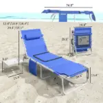 Outsunny Tanning Chair with Face Hole and Side Table, 5-Position Folding Outdoor Chaise Lounge Chair, Navy Blue - Image 3