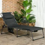 Tanning Lounger: Foldable, 5-Level Back, Reading Hole, Side Pocket, Headrest,  Black - Image 2
