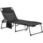 Tanning Lounger: Foldable, 5-Level Back, Reading Hole, Side Pocket, Headrest,  Black - Image 11