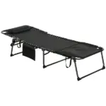 Tanning Lounger: Foldable, 5-Level Back, Reading Hole, Side Pocket, Headrest,  Black